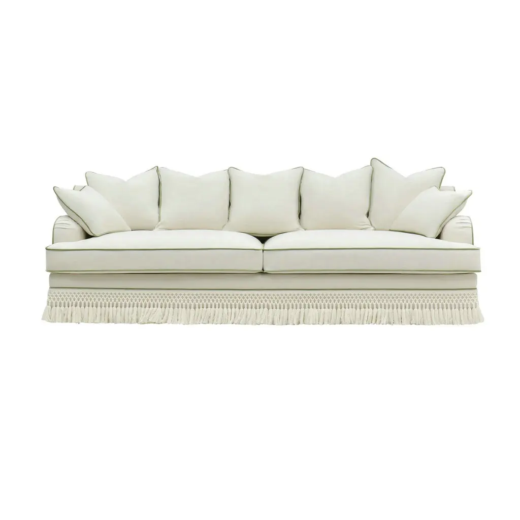 #Modern Luxury Indoor Linen Fabric 3 Seater Bullion Fringe Sofa Couch Apartment Living Room Waiting Room Sofas for Hotel Lobby
