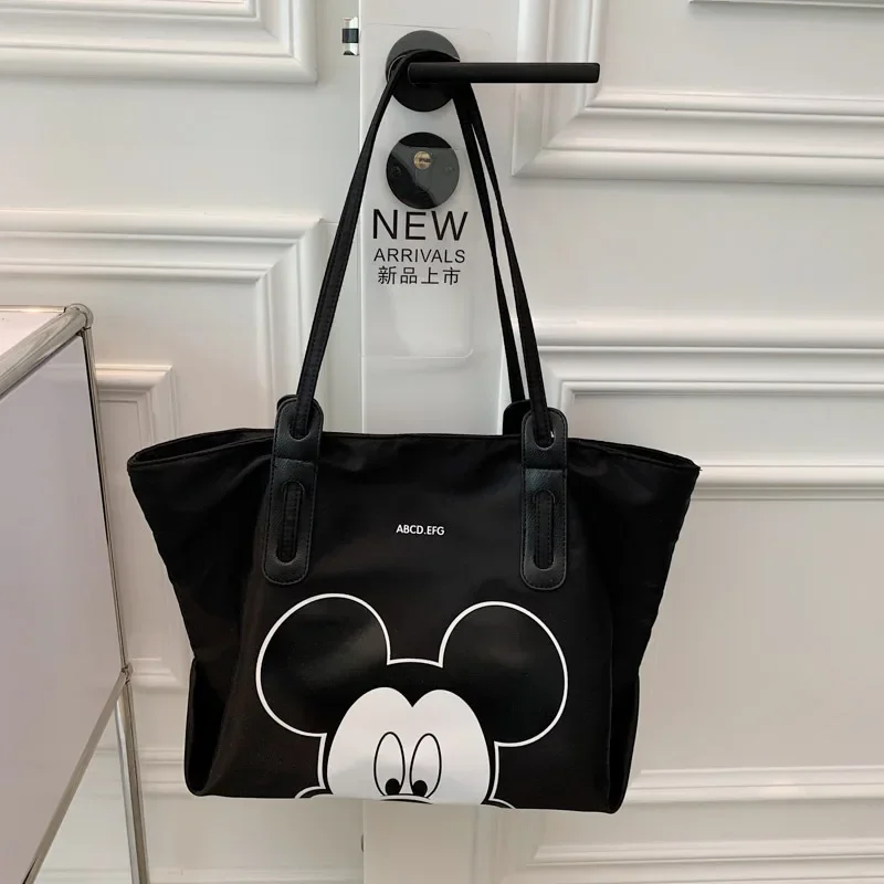 Disney Mickey Women Shoulder Bag Girl Cartoon Fashion Large Capacity Travel Shopping Items Storage Handbag Simple Nylon Tote Bag