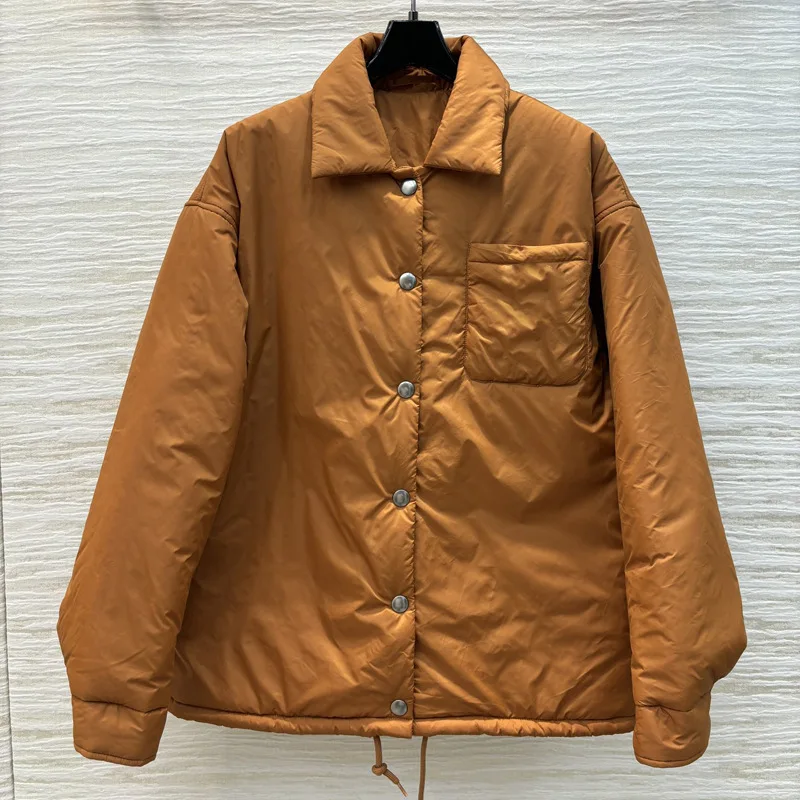 2024 High Quality, Shirt-style Cotton Clothes Retro Loose and Thin, Warm Lapel Collar Medium and Long Coat Winter