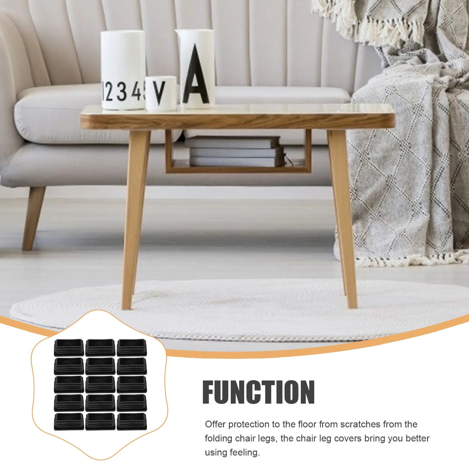

100pcs Furniture Caps Chair Leg Protectors Square Pads 40x20 Black Durable Floor Scratch Protection