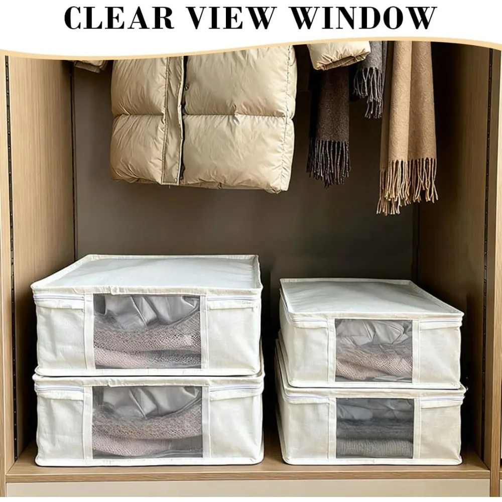 Linen Closet Organizers Storage Bag Foldable Bed Sheets Set Bedding Storage Box with View Window Bedsheets Blanket Duvet Cover