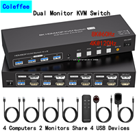 NEW 8K 60Hz HDMI DP KVM Switch 2 Monitors 4 Computers 4K 144Hz Dual Displayport USB 3.0 Switcher for 4 PC Share Keyboard Mouse