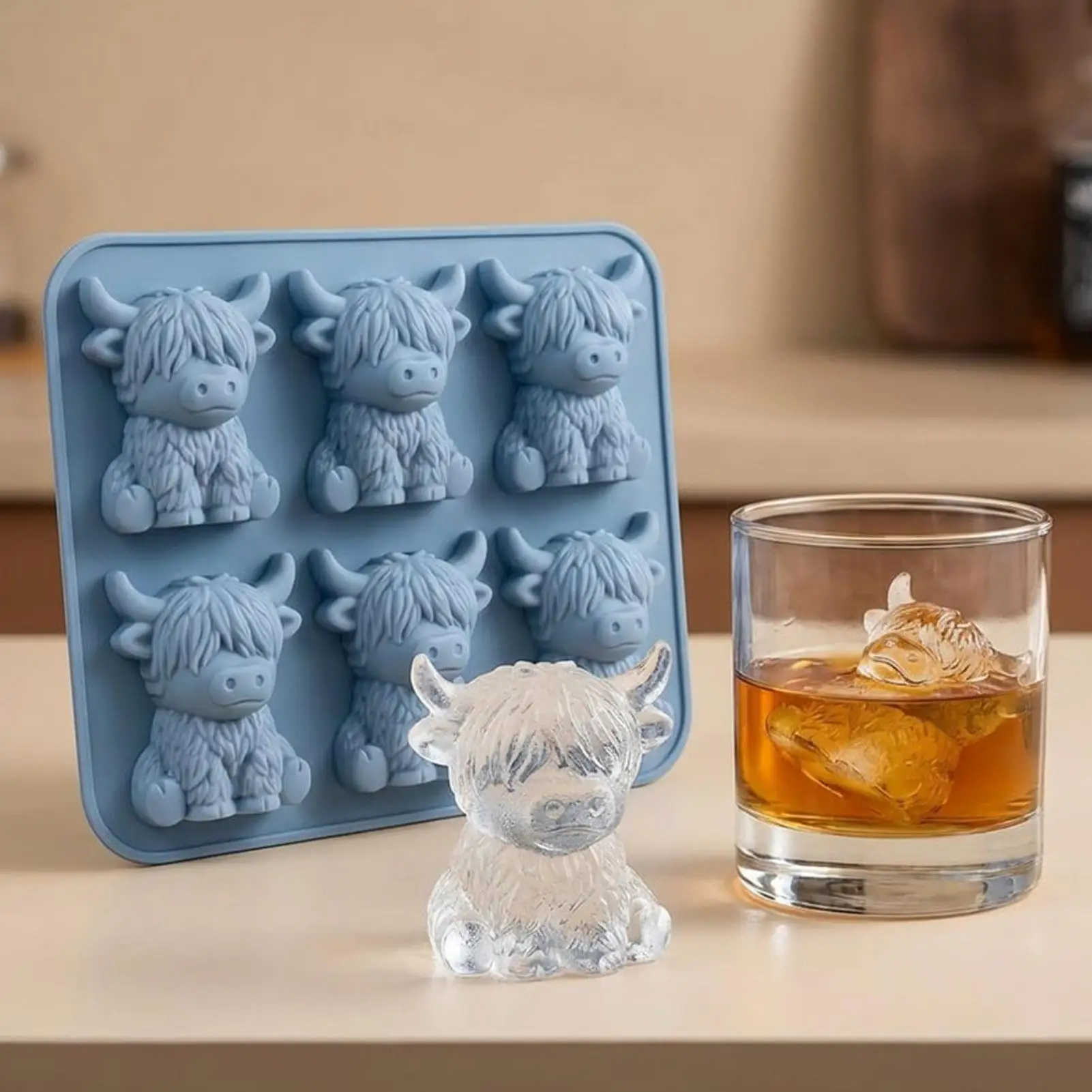 6 Cavity Cute Cow Shaped Chilling Cube Making Tool Mini Whiskey Ice Mold 3D Ice Molds For Whiskey Cocktails Friends Gifts Drink