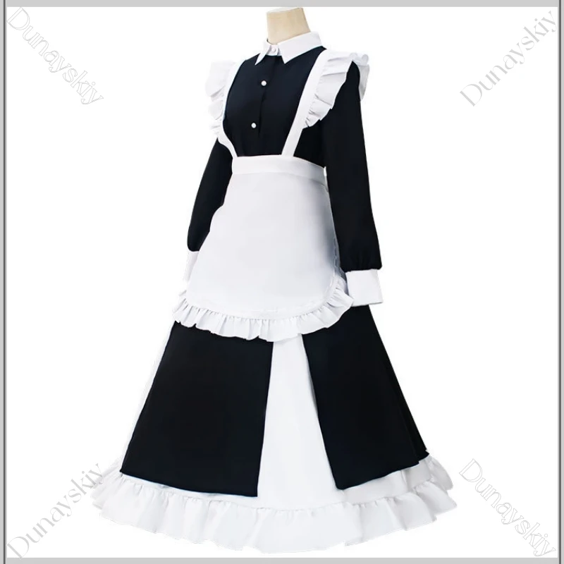 Frieren Cosplay Philon Maid Outfit Cosplay Costume Classic Black White Maid Dress Included Headwear Earrings Elf Ears Leggings view 3