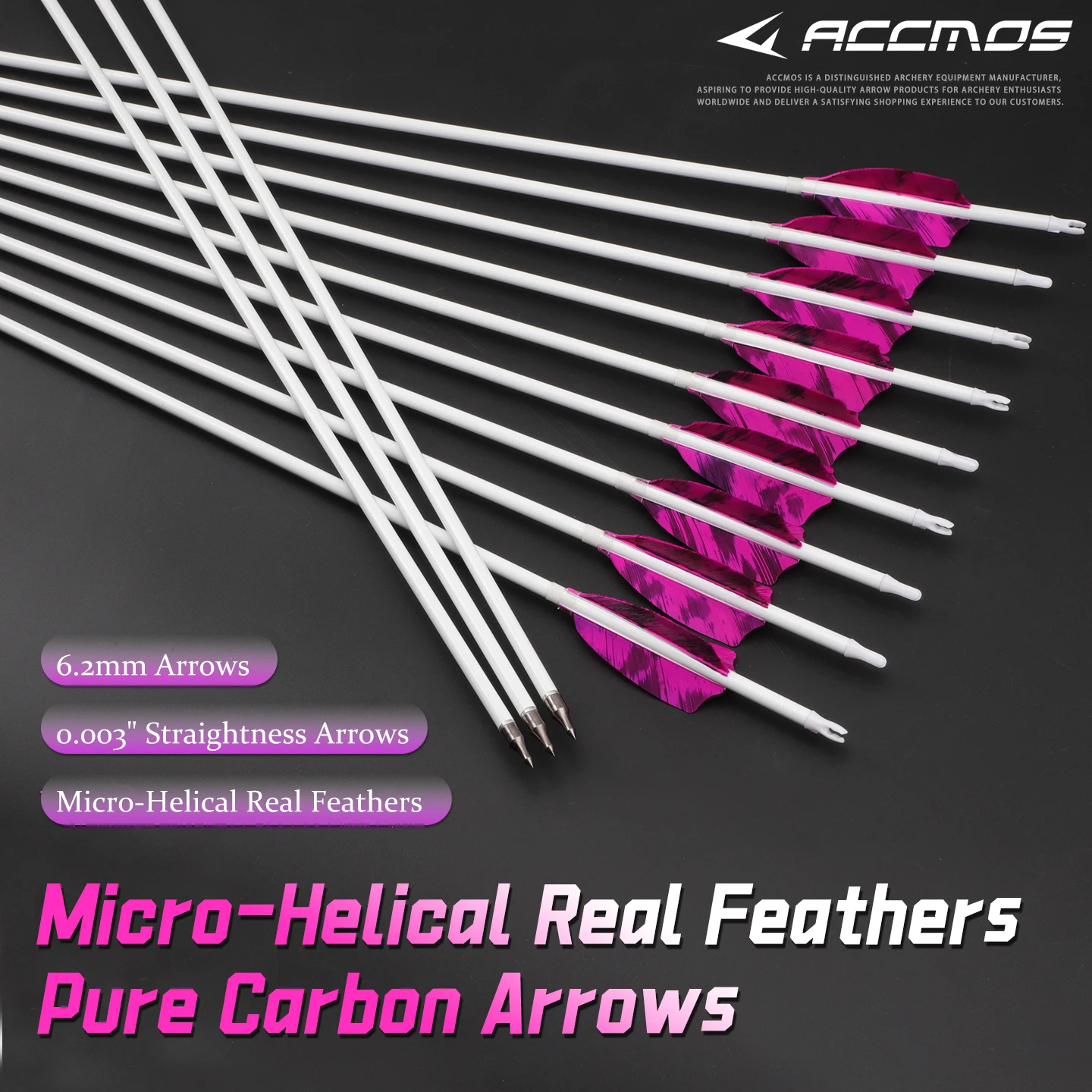 6/12pc ID6.2mm Pure Carbon Arrows with Fletching Spin Turkey Feather Tips for Bow Archery Hunting Shooting Spine 500 600 700 800