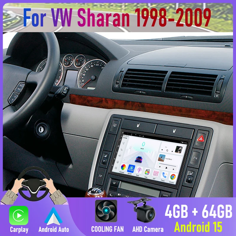 

7'' For VW Sharan 1998-2009 Car Radio Stereo Android 15 Auto Navi CarPlay Rear Camera Head Unit GPS FM BT Google Map Wifi 2DIN