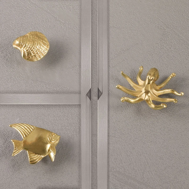 Brass Cabinet Handle Octopus Shell Marine Furniture Handle Cabinet Accessories Furniture Background Wall Decoration