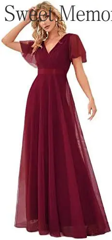 N123 Vestidos para ocasiones formales personalizados, verde, negro, amarillo y gris, dulce recuerdo, vestidos largos de dama de honor de manga corta con cuello en V para mujer