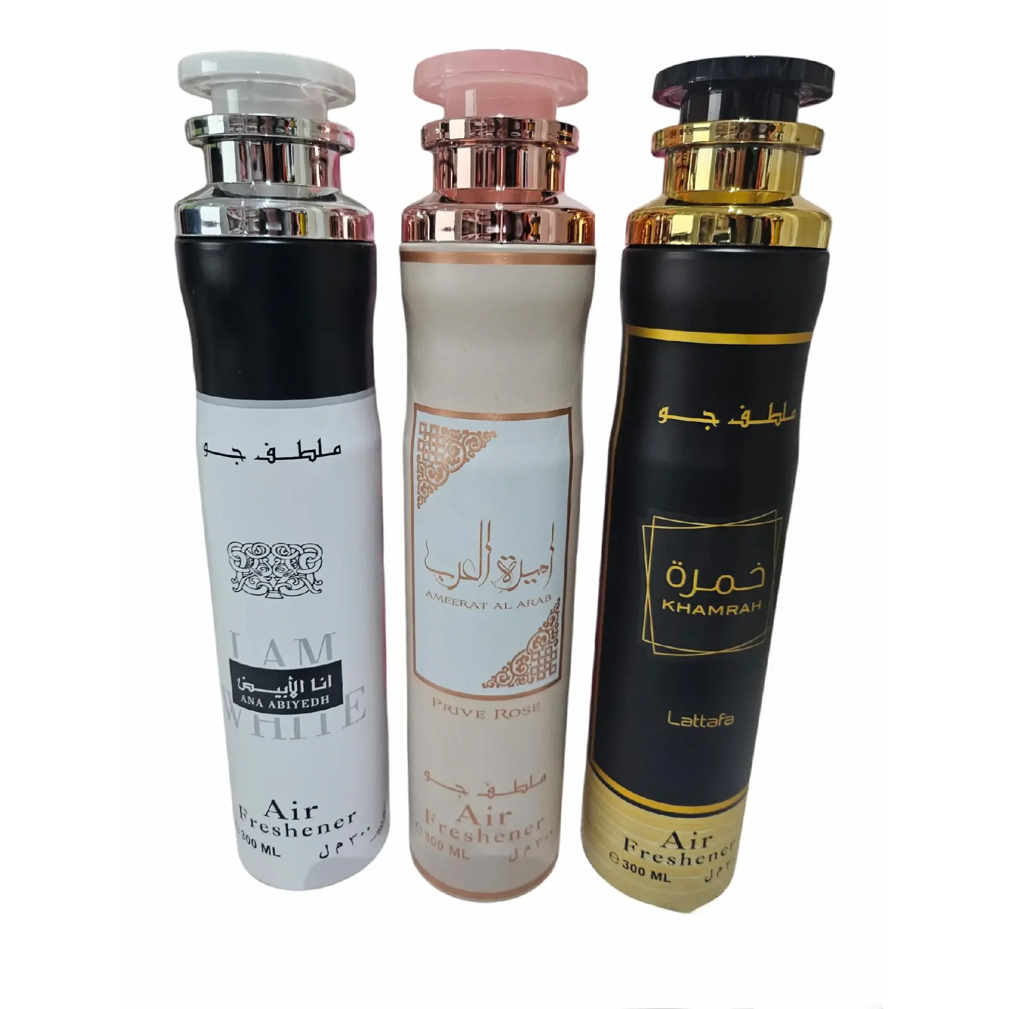 PACK DE 3 AMBIENTADORES LATTAFA - Ameerat al Arab Prive Rosé, Ana Abiyedh y Khamrah - 300ml x 3 unidades , ambientadores árabes Lattafa Perfumes