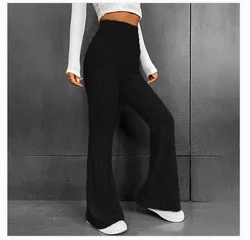 European and American fashion casual solid color micro flared high waisted long pants for women, slim fit and slimming effect