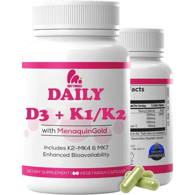 

Vitamin D3 K2 supplements support calcium absorption, bone and immune health -60 capsules