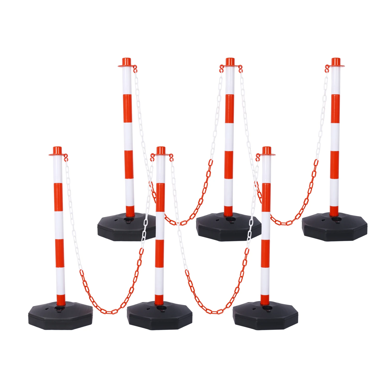 6 Pack Traffic Delineator Post Cones with Fillable Base, Adjustable Plastic Safety Barrier with 5Ft Plastic Chain, Outdoor and I