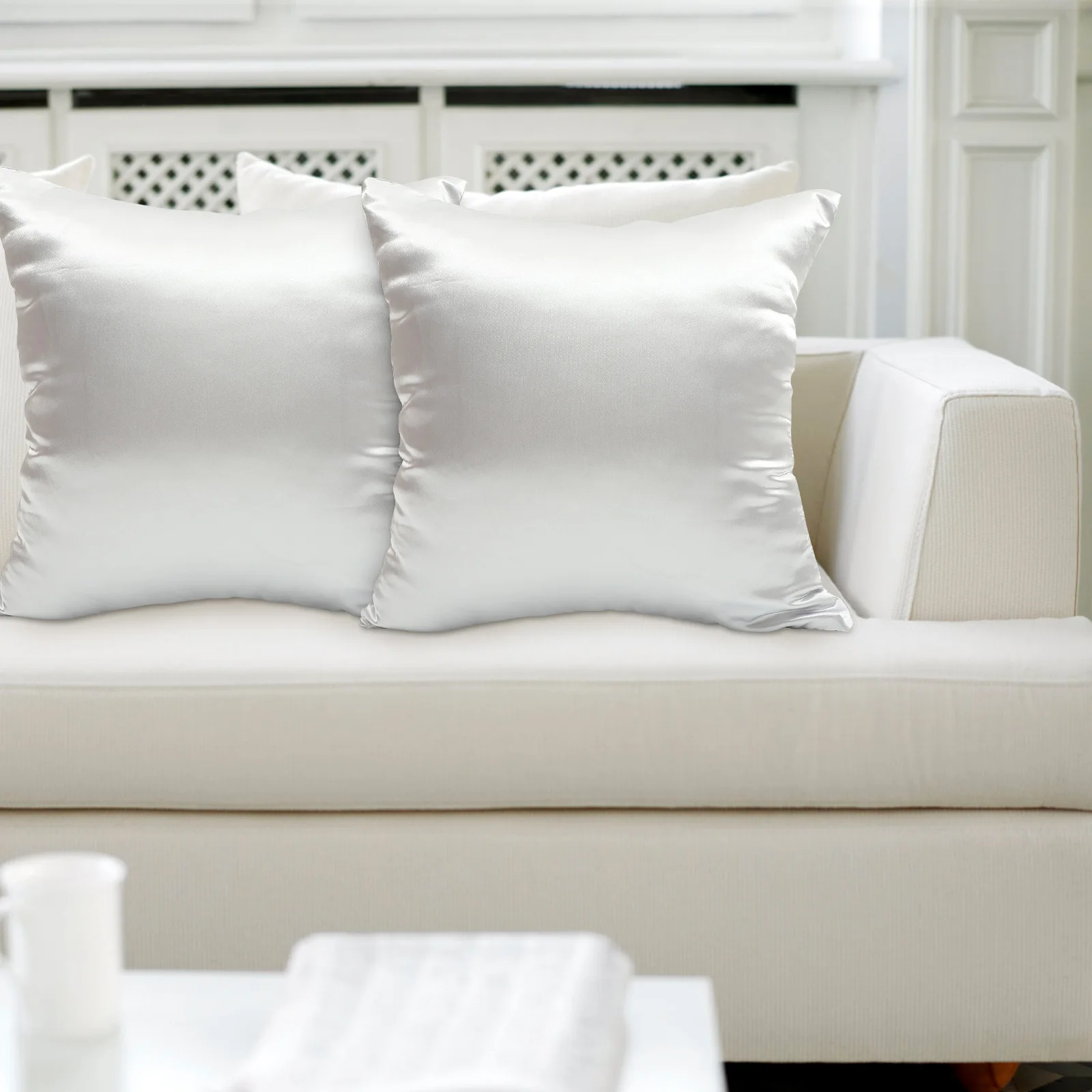 

2 Pcs Satin Pillowcase Glossy Accent Couch Modern Cushion Cover Square Pillowslip Euro Sham Resilient Lustrous Comfortable