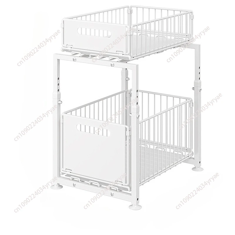 Kitchen Sink Storage Rack Pull-Out Basket Double Layer Spice Snack Bottle Can Organizer Cabinet Multi-level Shelf