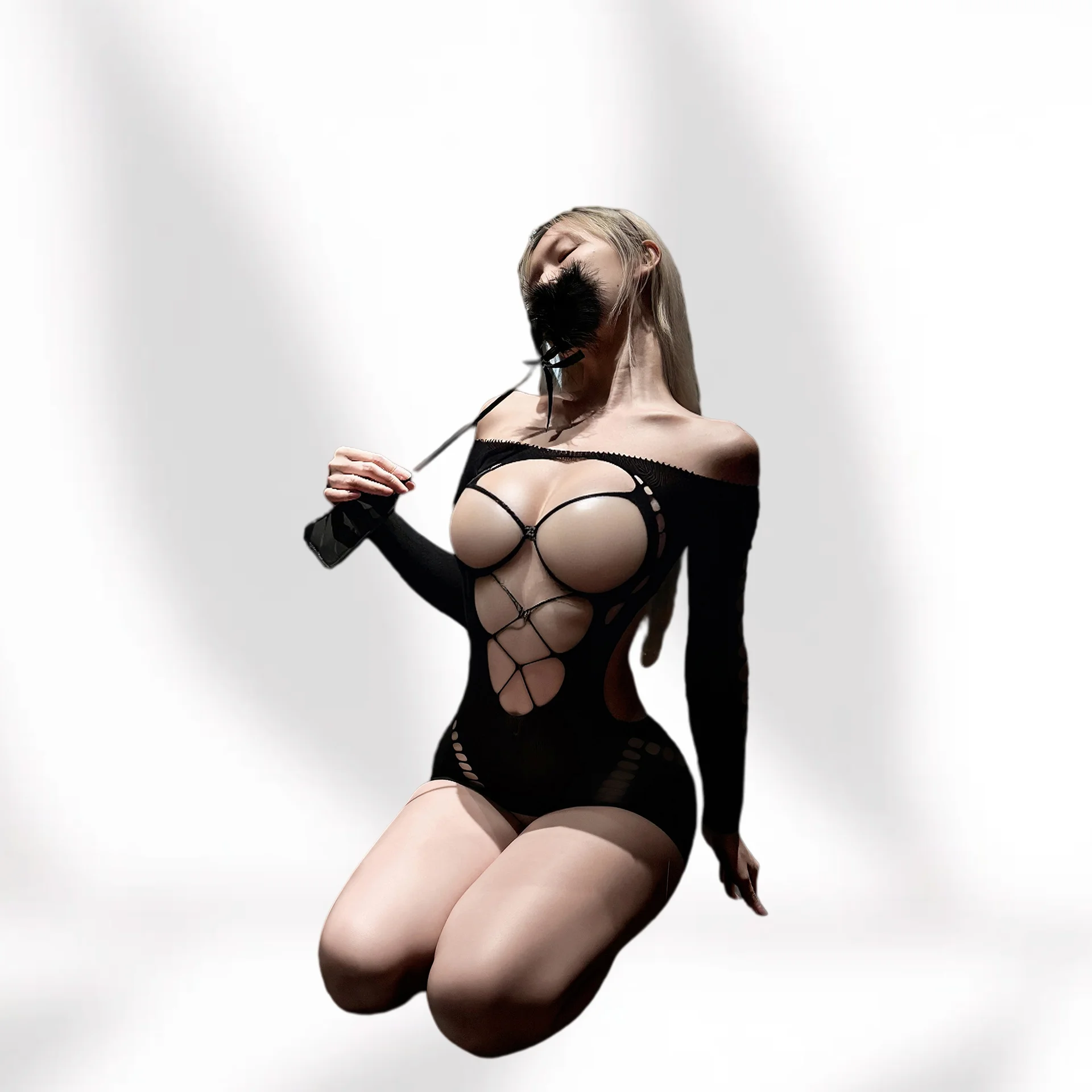 Vestido de red transparente y sensual para mujer, con diseño de falda que realza las curvas, estilo camisón de un solo hombro.