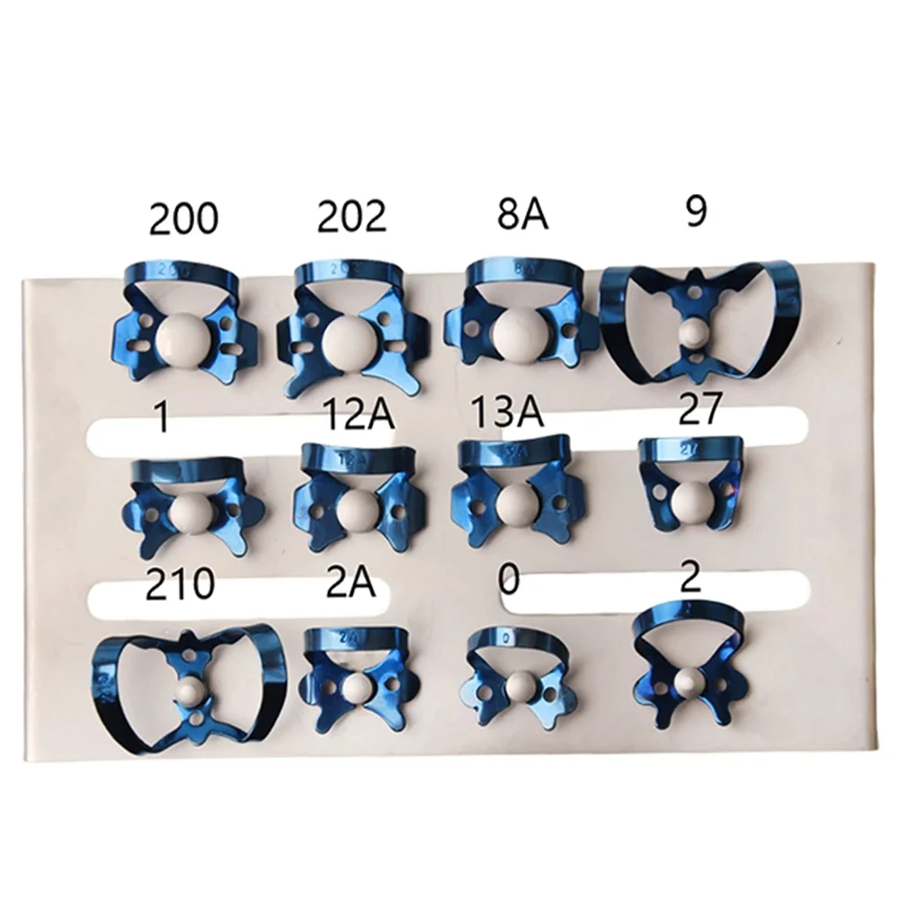 12pcs/set Dental Endodontic Rubber Dam Clamps Restorative Barrier Clip Holder Stainless Steel Tray Holder Dentist Equipment