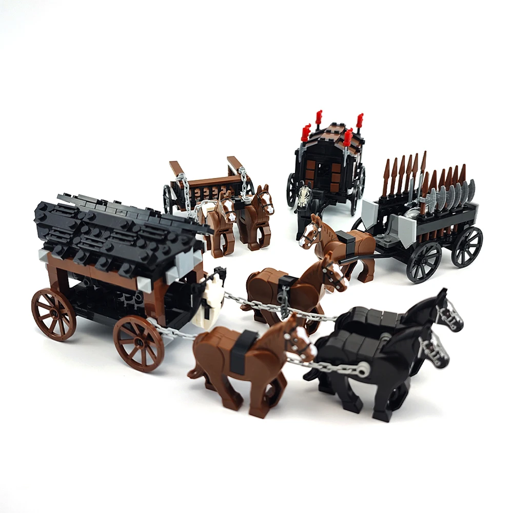 Modèle de chariot militaire médiéval Moc créatif, chariot occidental, blocs de construction de chevaux de Transport, jouet d'assemblage à monter soi-même, cadeau d'anniversaire