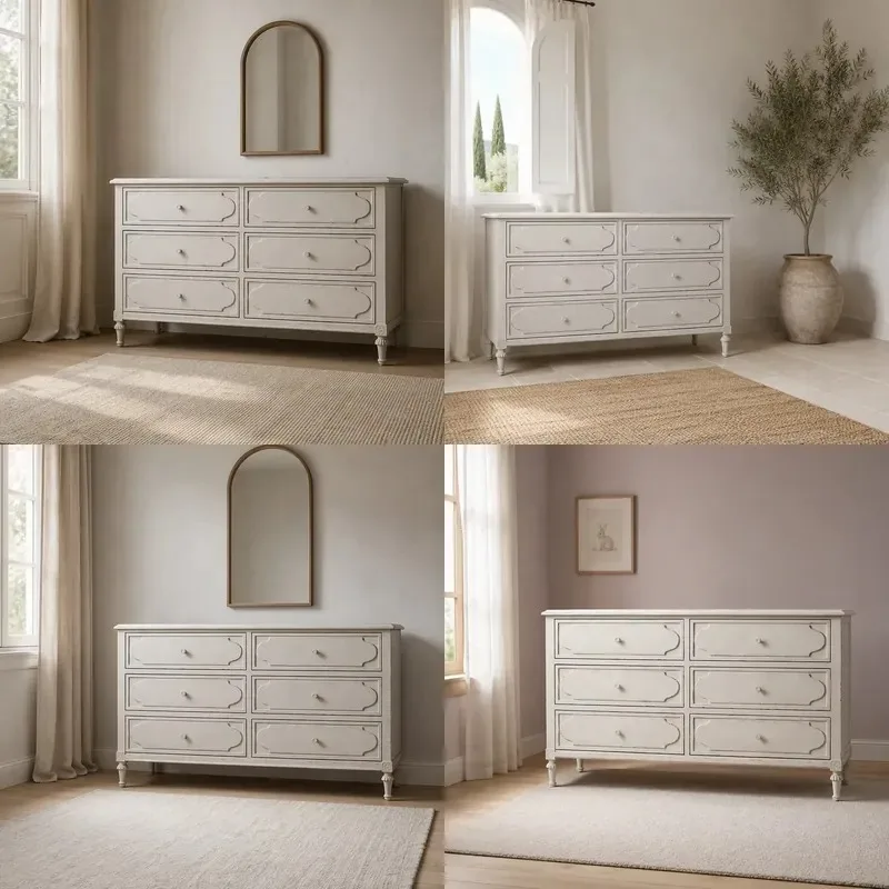 Modern American RH solid wood living room cabinet with 5 + drawers, 6 shelves and home lockers, 5-year warranty