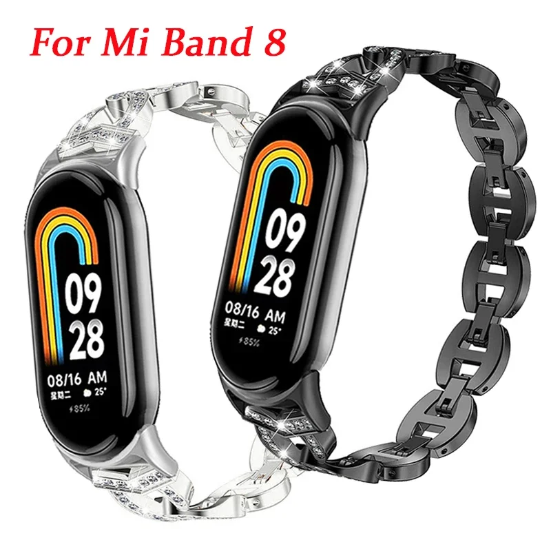 Metalowy diamentowy pasek do zegarka Xiaomi Mi Band 8 9 Pasek do zegarka Mi Band 8 9 NFC Smartband Akcesoria Opaska na rękę Bransoletki Miband 8