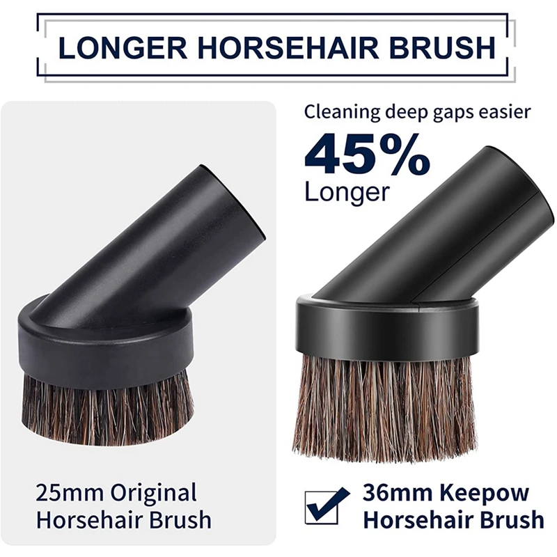 Cepillo de fijación al vacío de pelo de caballo de 36Mm con conector Universal apto para manguera de 25Mm/1 pulgada, 32Mm/1-1/4 pulgadas, 35Mm/1-3/8 pulgadas