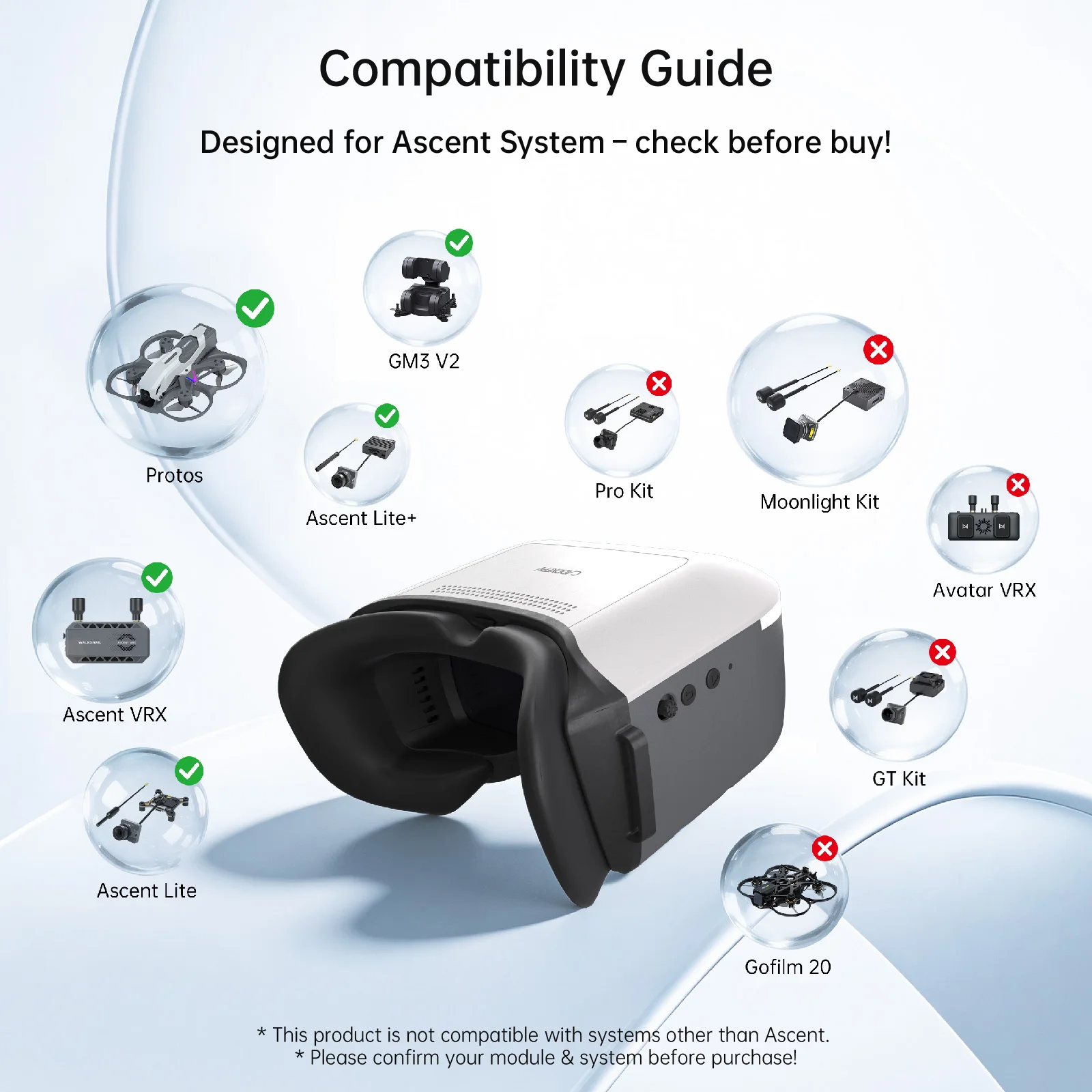 CADDXFPV WALKSNAIL Ascent Goggles FPV Goggles 5.8G 1920*1080 / 60Hz Screen Resolution  For Ascent Lite VTX Kit