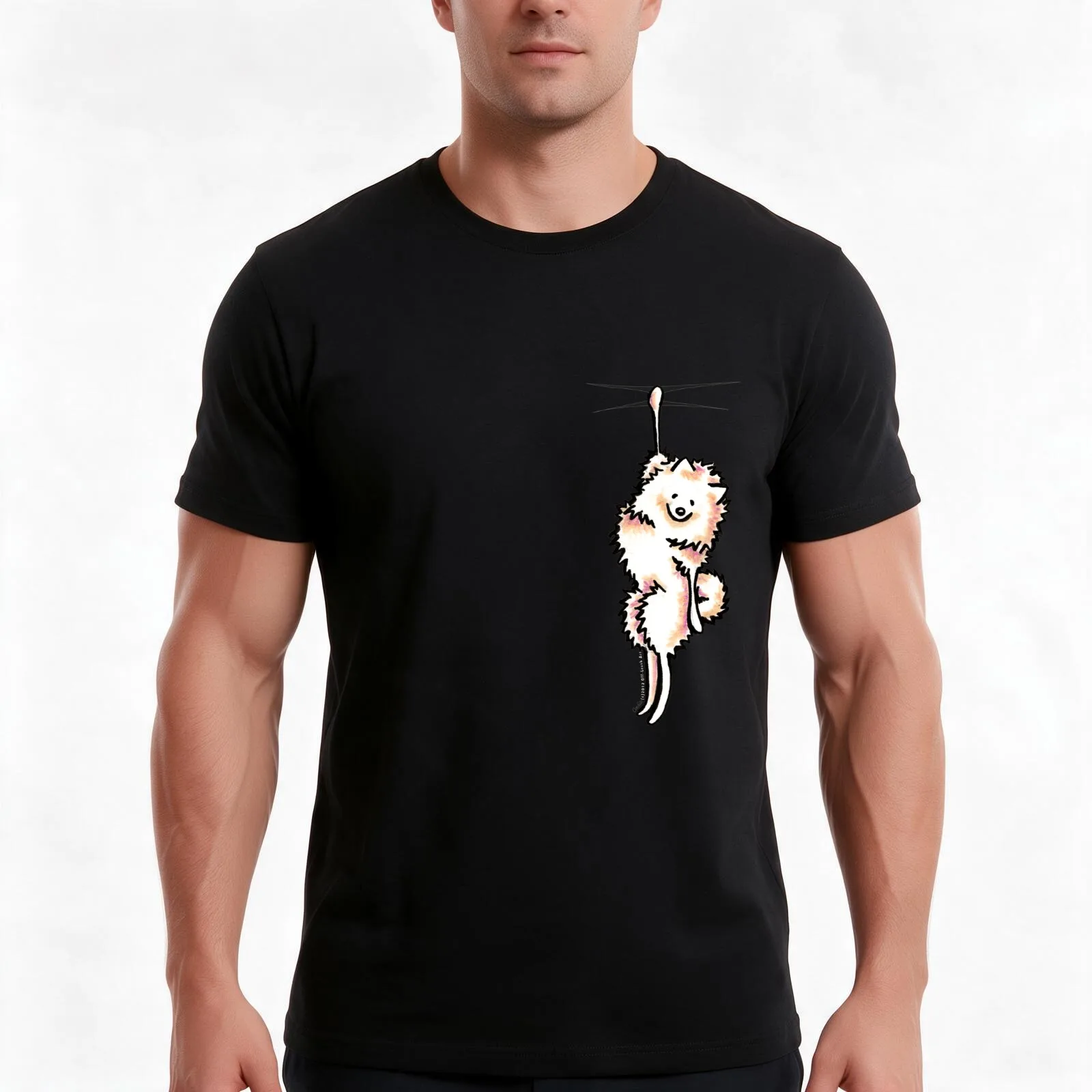 Clingy White Pomeranian T-Shirt Summer Casual Cotton Tee Oversized Streetwear Tops Vintage Graphic Print Unisex Men Women