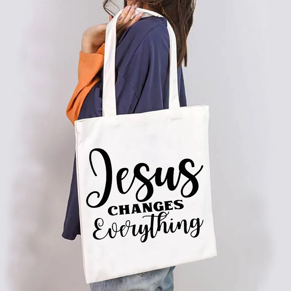 Bolso grande de lona cristiana para mujer, eslogan religioso, mensaje de fe, cita espiritual, tipografía, inspirador, significativo