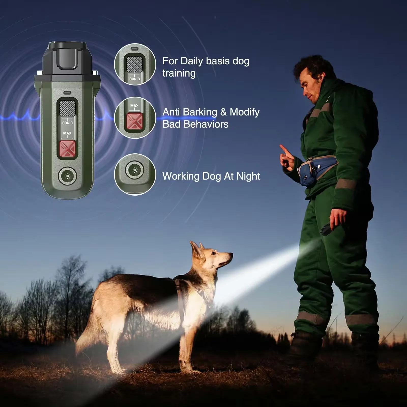 2 in 1 Ultrasonic Dog Repeller Pet Waterproof Anti Barking Dog W/ Flash Lights Rechargeable Extra Long Standby for Dogs Supplies