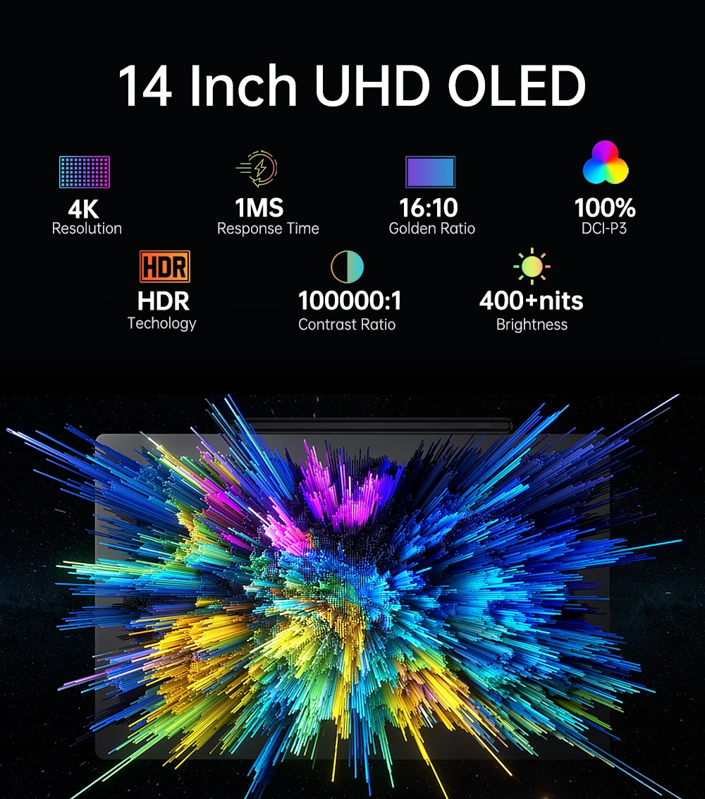 Damrapt 14 Inch OLED 4K Portable Touch Monitor 16:10 500nits HDR Metal Frame for Laptop PC Smart Phone Xbox Gaming Display Mac