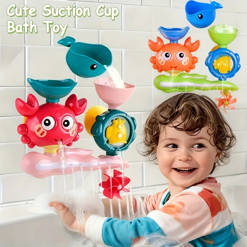 1 szt. Interaktywna zabawka do kąpieli z obrotowym kołem wodnym i przyssawką - Nietoksyczna zabawa w wannie z ABS, nie wymaga elektryczności