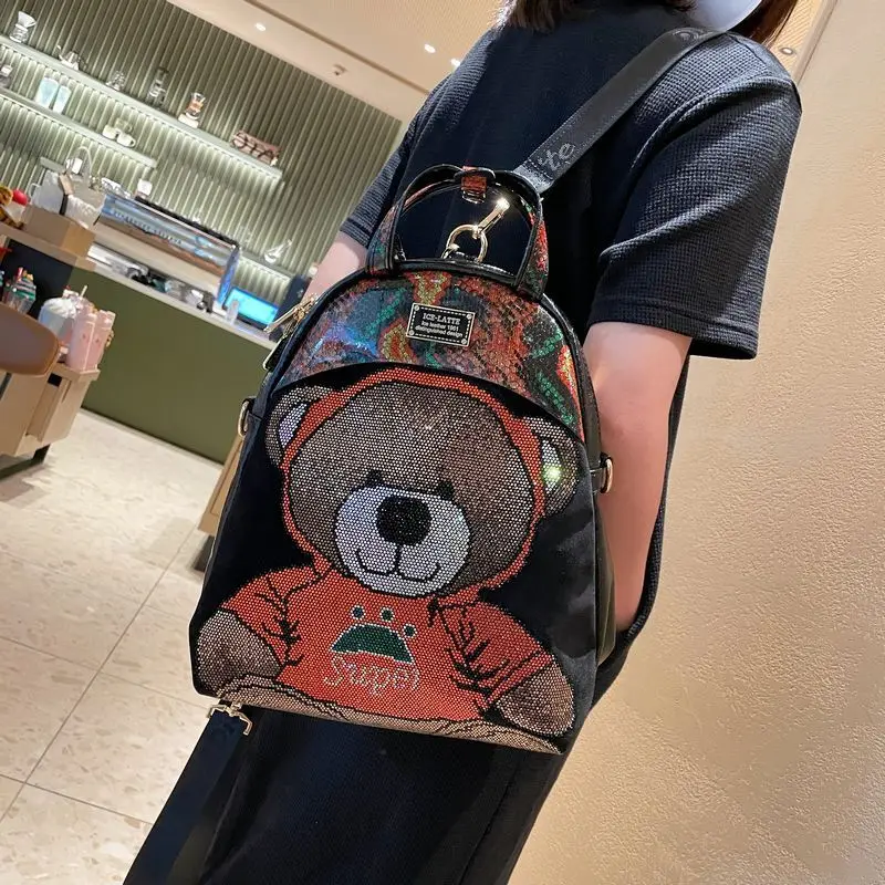 Mochila De Cuero Real con estampado de oso para mujer, bolsos escolares de diseñador de lujo, mochila de gran capacidad Ita