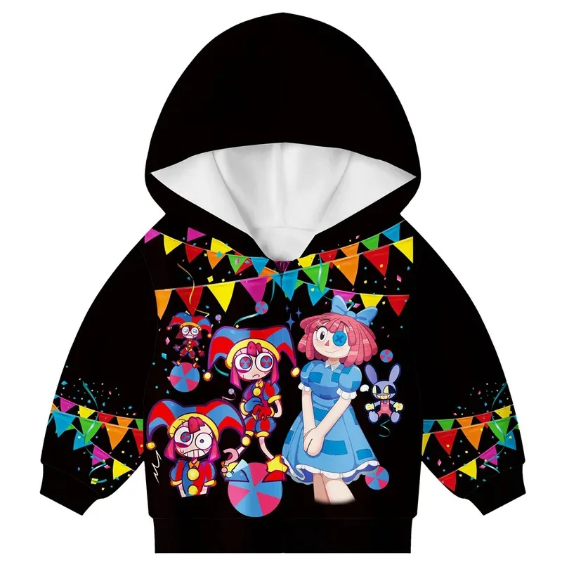 Zz04zz12Baby-sudaderas con capucha para niños, sudadera de circo Digital increíble para niños y niñas, disfraces de Cosplay de Pomni JAX, cremallera estampada para niños