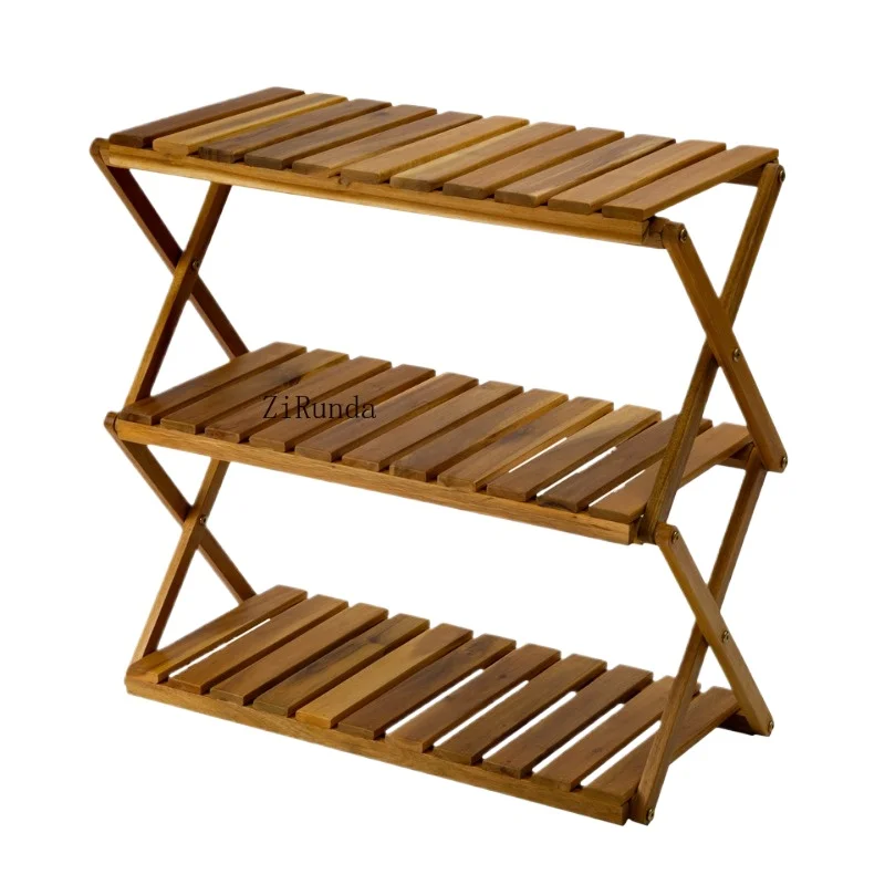 Three-layer wooden plant stand foldable shoe rack multifunctional shelf The perfect idea for the living room and bedroom