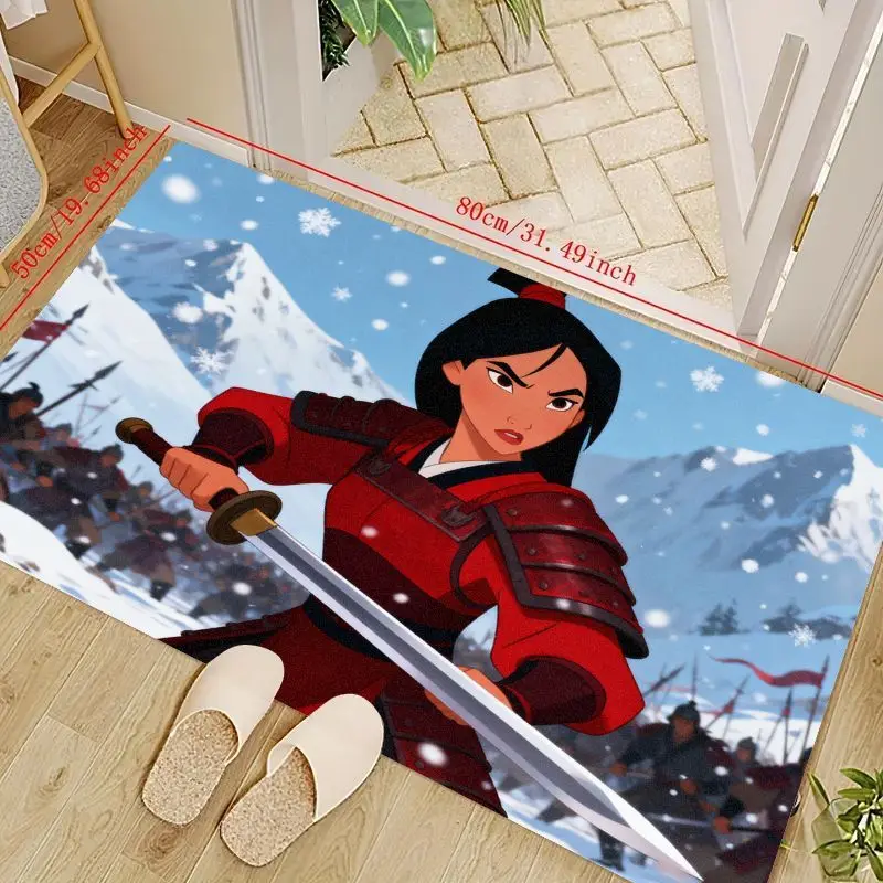 

1PC Disney Mulan Warrior Princess Floor Mat 50x80cm (19.68x31.49inch), Anime Cartoon Style Non-Slip Area Rug for Kids Room Bedro