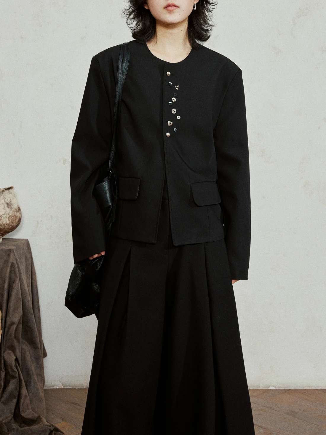 

Sunyvonne Casual Short Sleeveless Suit round Neck Long Sleeve Polyester Fiber Unisex Loose Fit Spring Collection Chinese Design