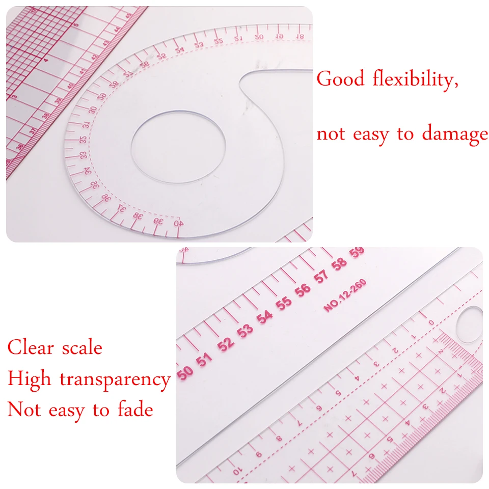 11Pcs Multifunctional French Curve Ruler Soft Plastic Patchwork Ruler Measure Dressmaking Drawing Template Craft Sewing Tools