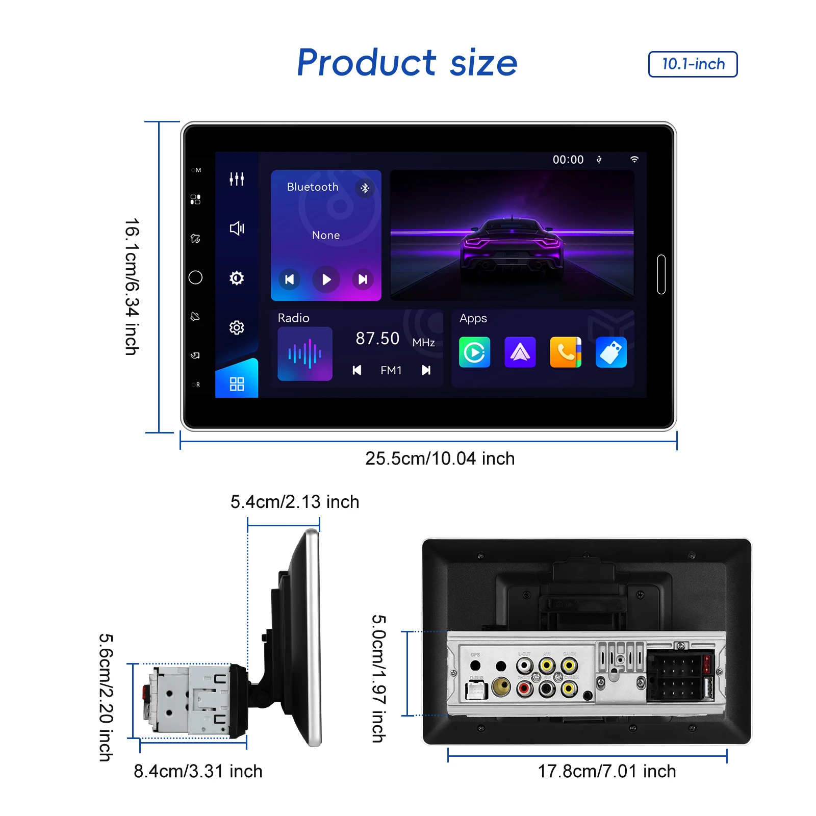 Podofo 1DIN CarPlay Autoradio Android Auto Mirror Link Universelles Auto-MP5-Player FM/AM/RDS Radio Bluetooth USB DVR AUX-IN – Detail 19