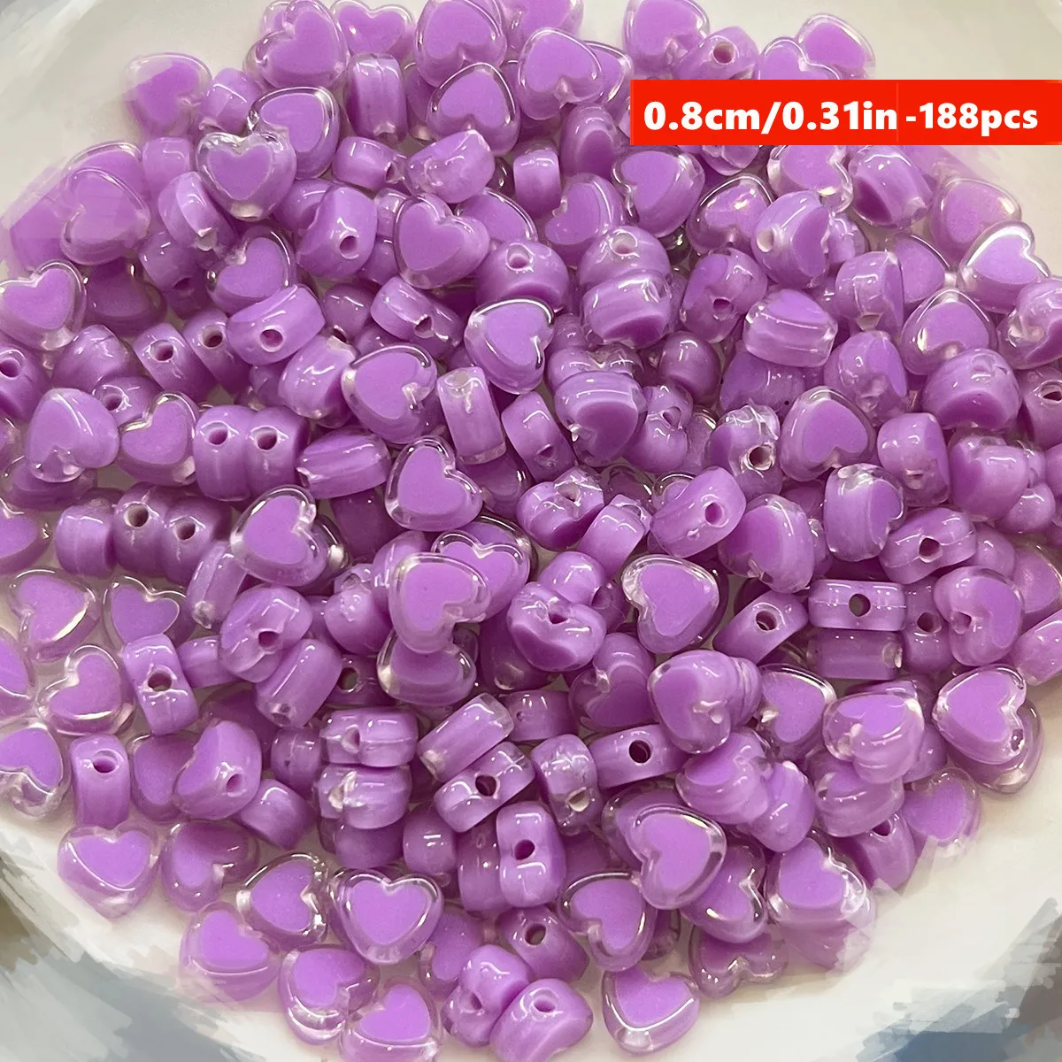 8 mm, 188 Stück, 8 Farben, lila und gemischte pfirsichfarbene Herzperlen für die Herstellung von DIY-Handarbeiten, Kleinunternehmensbedarf – Detail 14