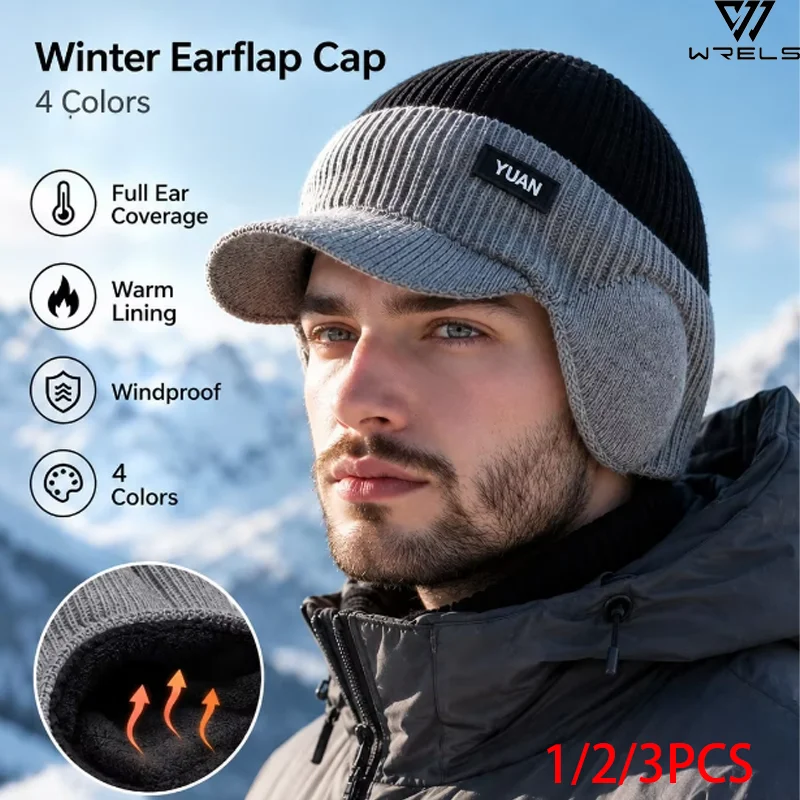 Winter Thickened Thermal Knit Baseball Cap Dual‑Tone Versatile Warm Beanie Hat Ear Protection Multiple Outdoor Activities Hat