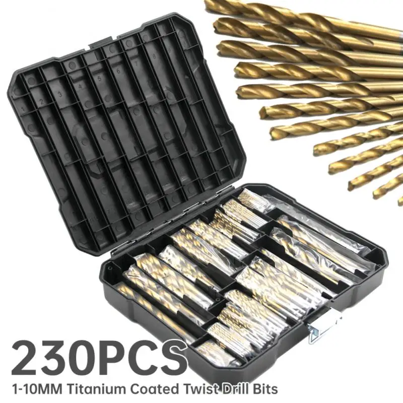 Straight Handle Twist Drill Bit High Speed Steel Titanium Plated 230pcs 1mm-10mm Drill Tool Set For Wood Plastic Alloy Drilling