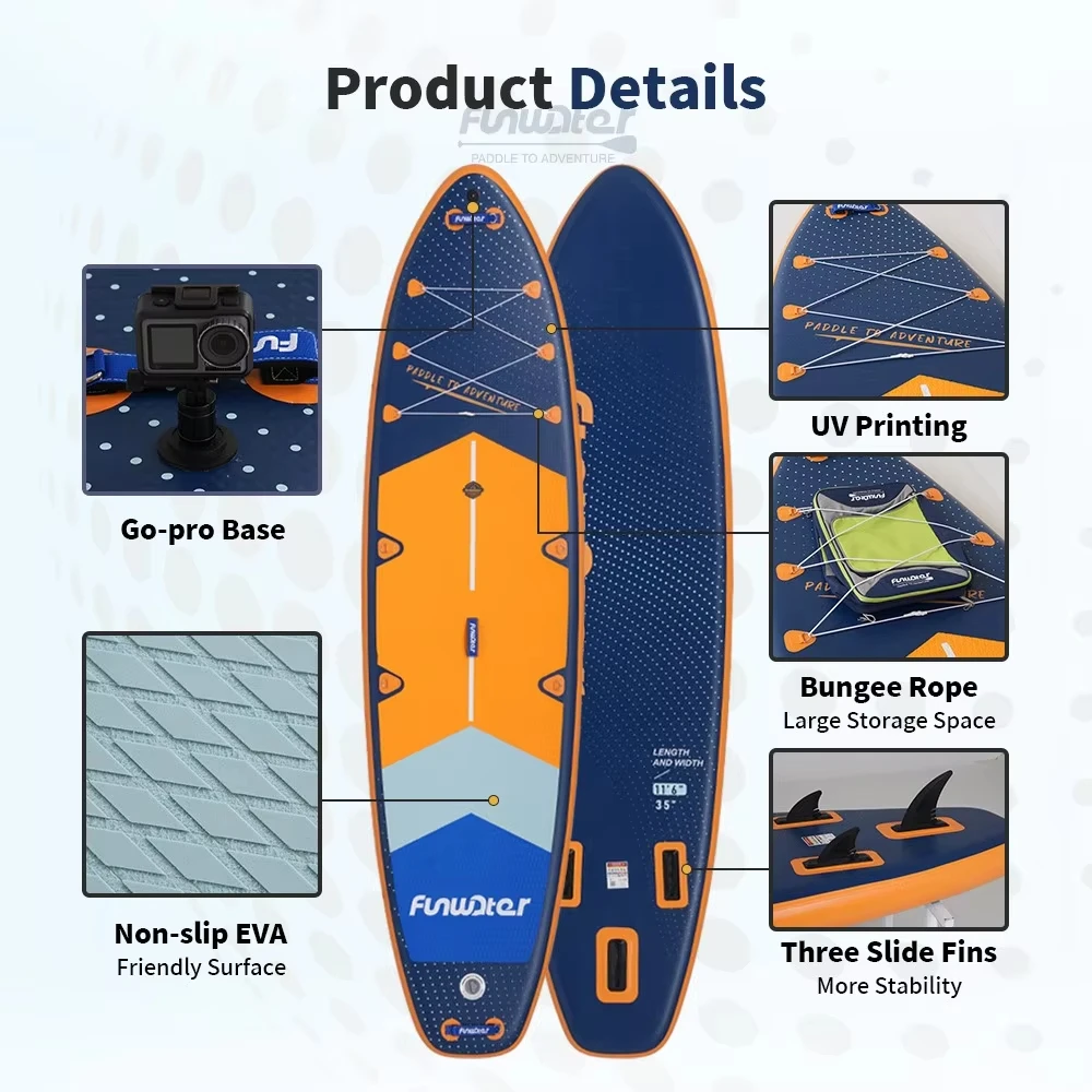 Funwater SUPFW43B Ultraleichtes Aufblasbares Paddleboard 350*90*15 Unterhaltung Yoga Angeln Erwachsenen-Surfen Rutschfestes Paddleboard – Detail 2