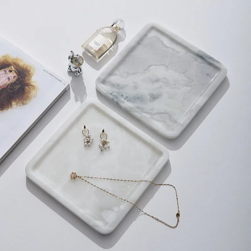 High-end luxury stone white ice jade tray jewelry display tray high light transmittance jade texture luxury tray