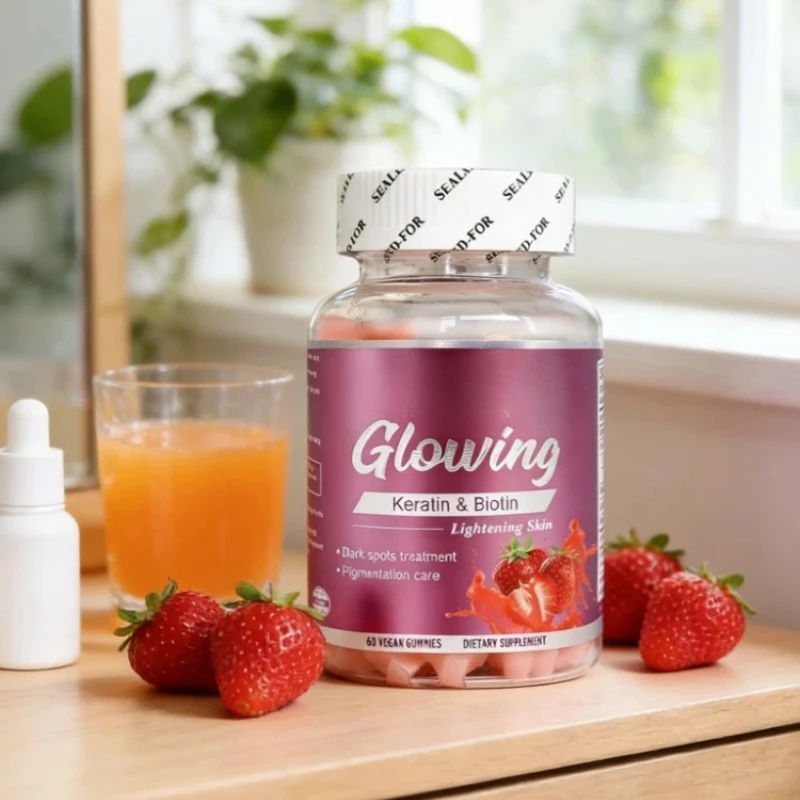 

Жевательные конфеты для сияния кожи с кератином и биотином, осветляющие пигментные пятна, уход за кожей, антиоксидант, со вкусом клубники