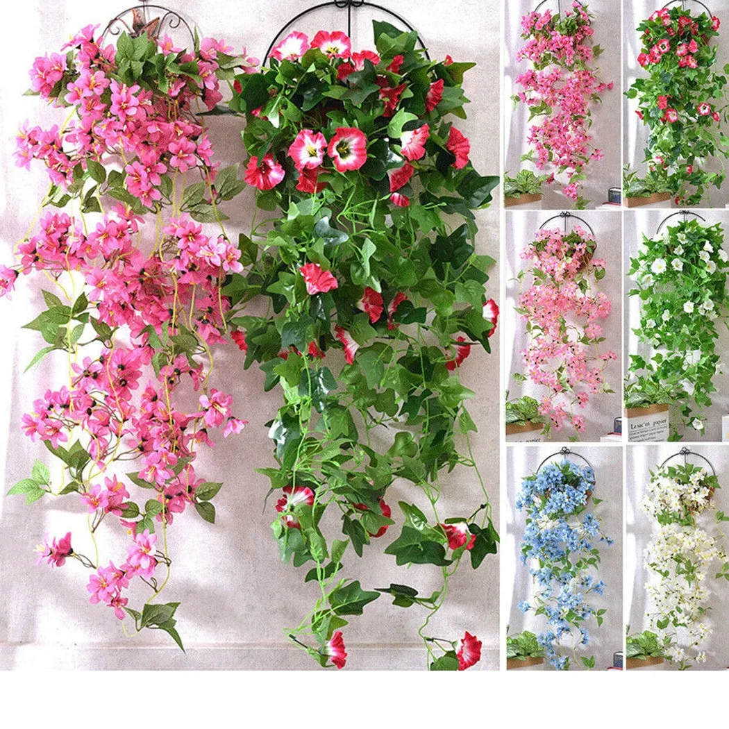 Artificial Hanging Vine Fake Morning Glory Garden Hanging Wedding Winter Jasmine 100cm Indoor Silk Flowers wedding decor flower