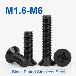 10/ 50pcs M1.6 M2 M2.5 M3 M3.5 M4 M5 M6 Mini Small Black 304 Stainless Steel Cross Phillips Flat Countersunk Head Screw Bolt
