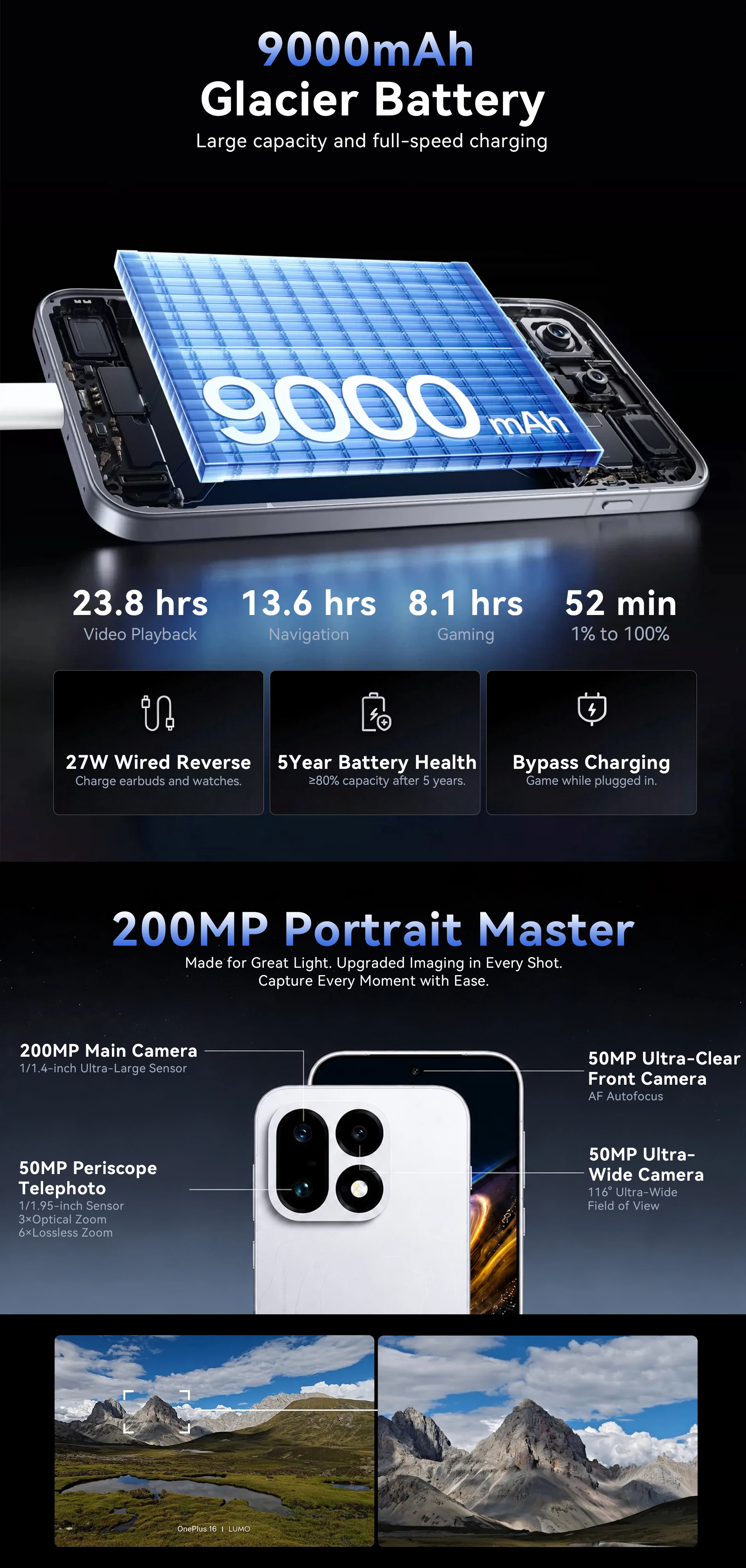 Chinese Version OnePlus 16 6.78"185Hz AMOLED 5G Smartphone Snapdragon 8 Elite Extreme Gen6 9000mAh Battery 100W SUPERVOOC NFC