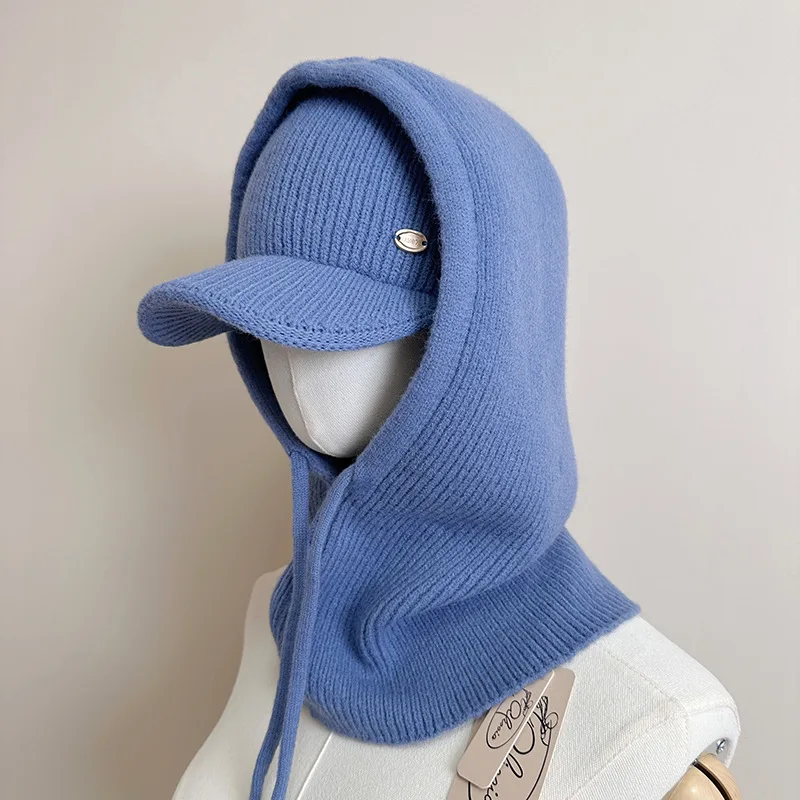 Zweiteiliges gestricktes Oberteil, Kappe und Sturmhaube für Damen und Herren, Schal, einteilige Mützen, Unisex, warme Wintermütze, kältebeständige Skimütze – Detail 14