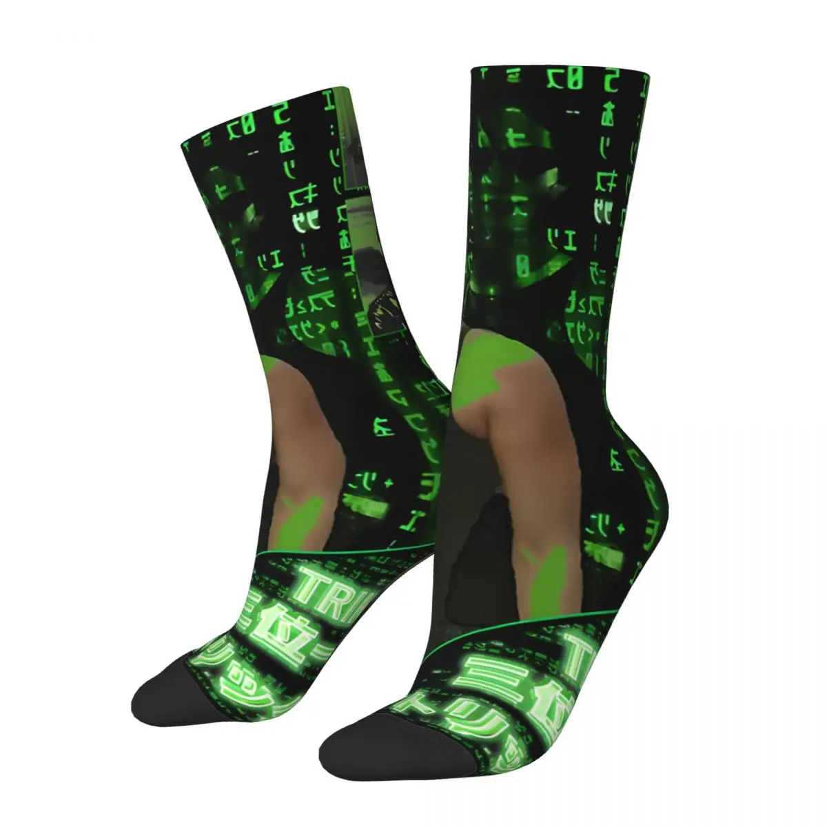 Crazy compression Trinity - Japanese Sock for Men Harajuku The Matrix Seamless Pattern Crew Sock Novelty