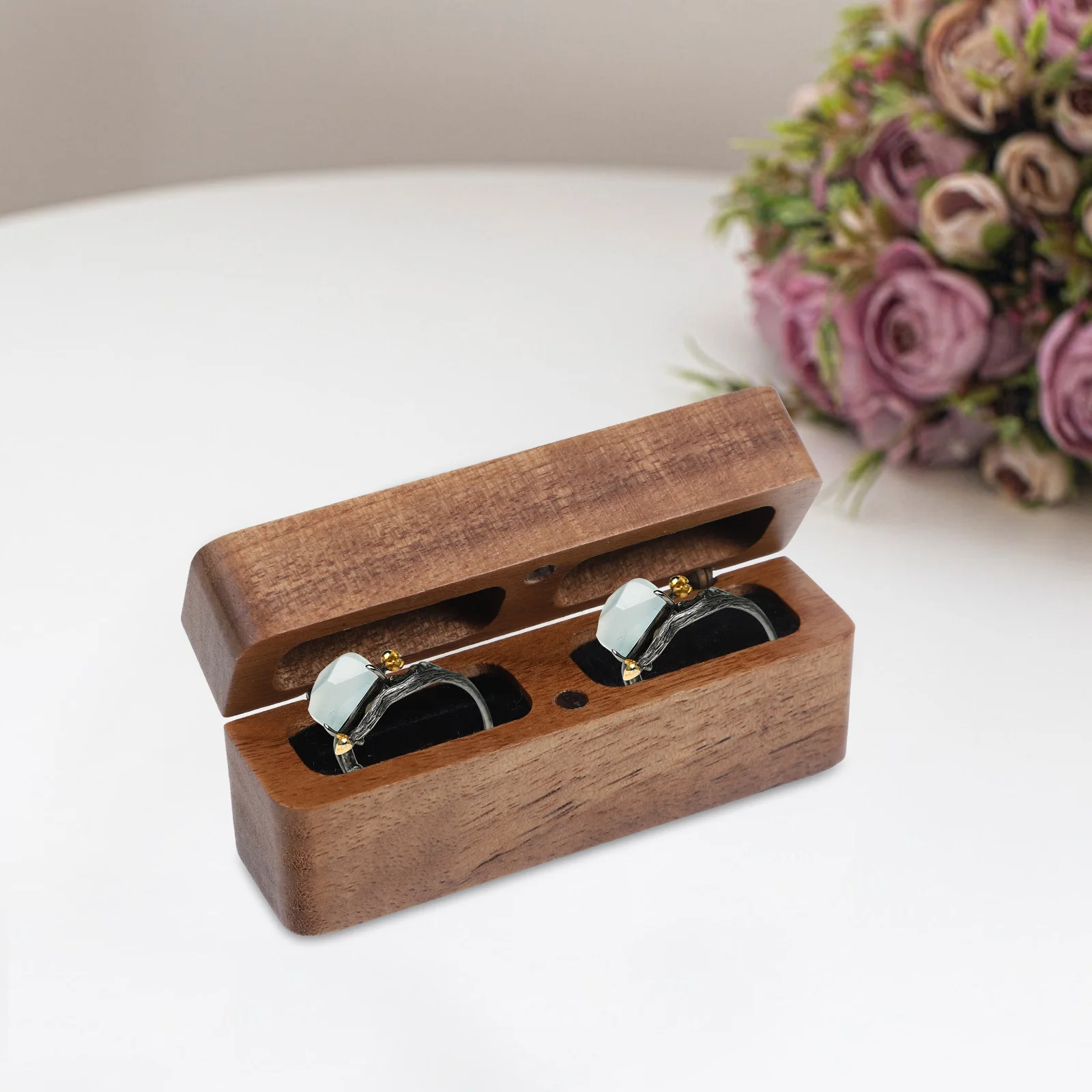 

Wooden Ring Box Sturdy Elegant Texture Large Capacity Ring Case for Wedding Ceremony Engagement Jewelry Display Storage
