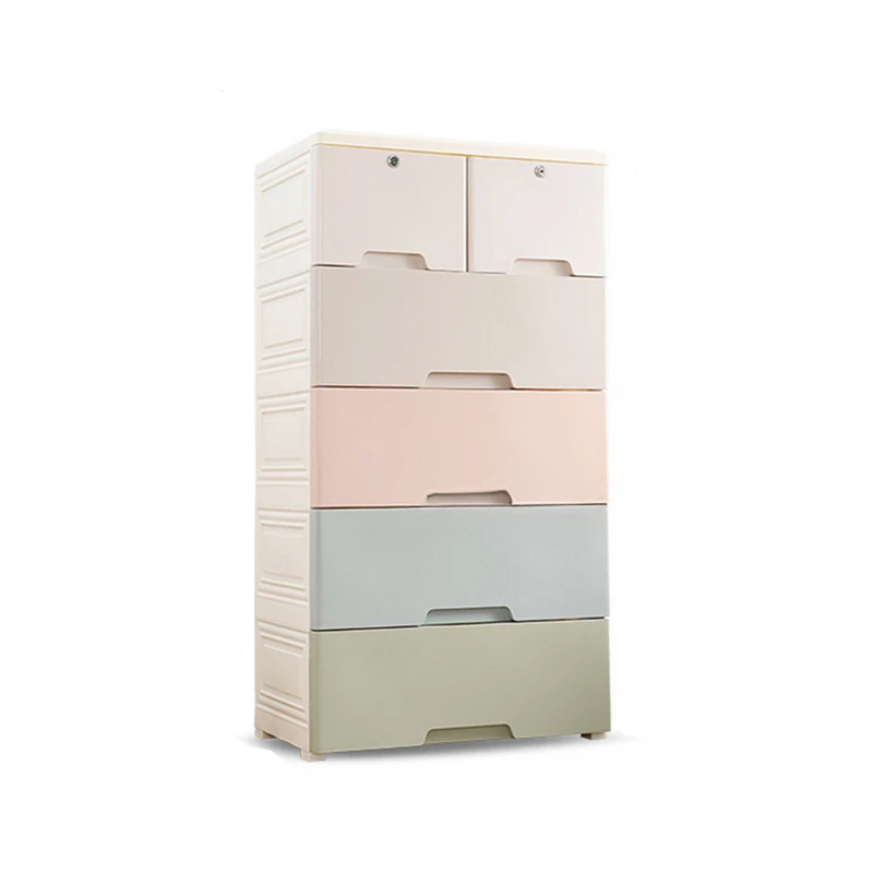 

5805 5-Tier PP Drawer Type combined locker Clothes Storage Cabinet Large Children Toy Plastic Organizing Cabinet With Lock Wheel